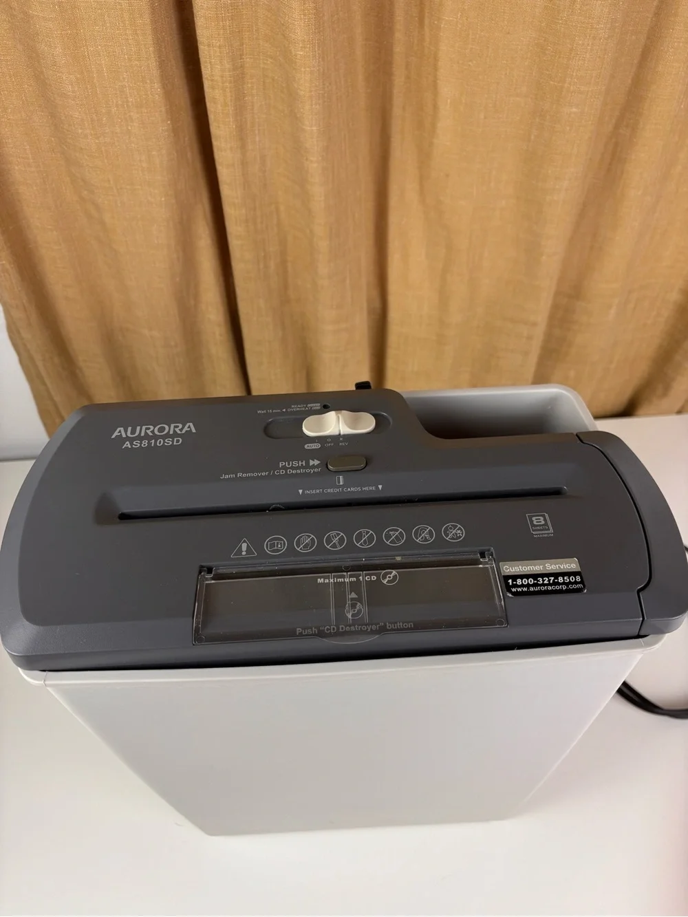 Aurora AS810SD 8-Sheet Strip-Cut Paper, CD and Credit Card Shredder Basket